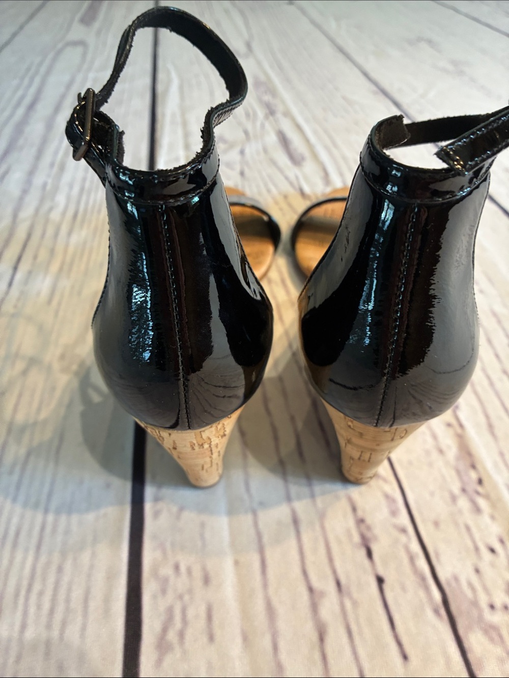 Vaneli Black Patent Cork Ankle-Strap Sandals - Picture 4 of 8